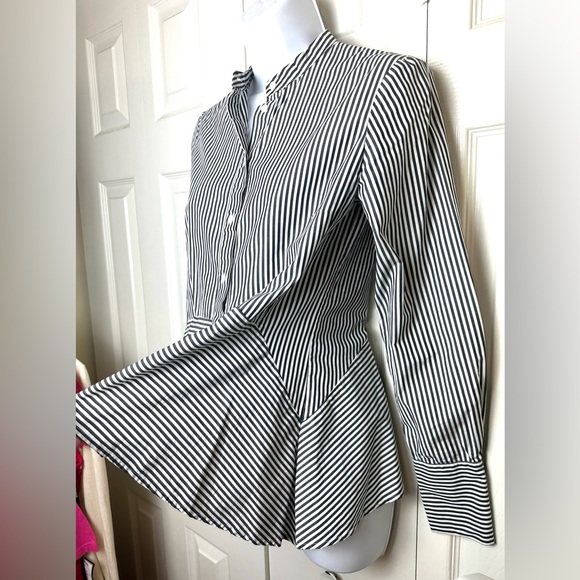 FRENCH CONNECTION Contrasting Summer Stripe Blouse Top Shirt Black White Peplum - Picture 5 of 11